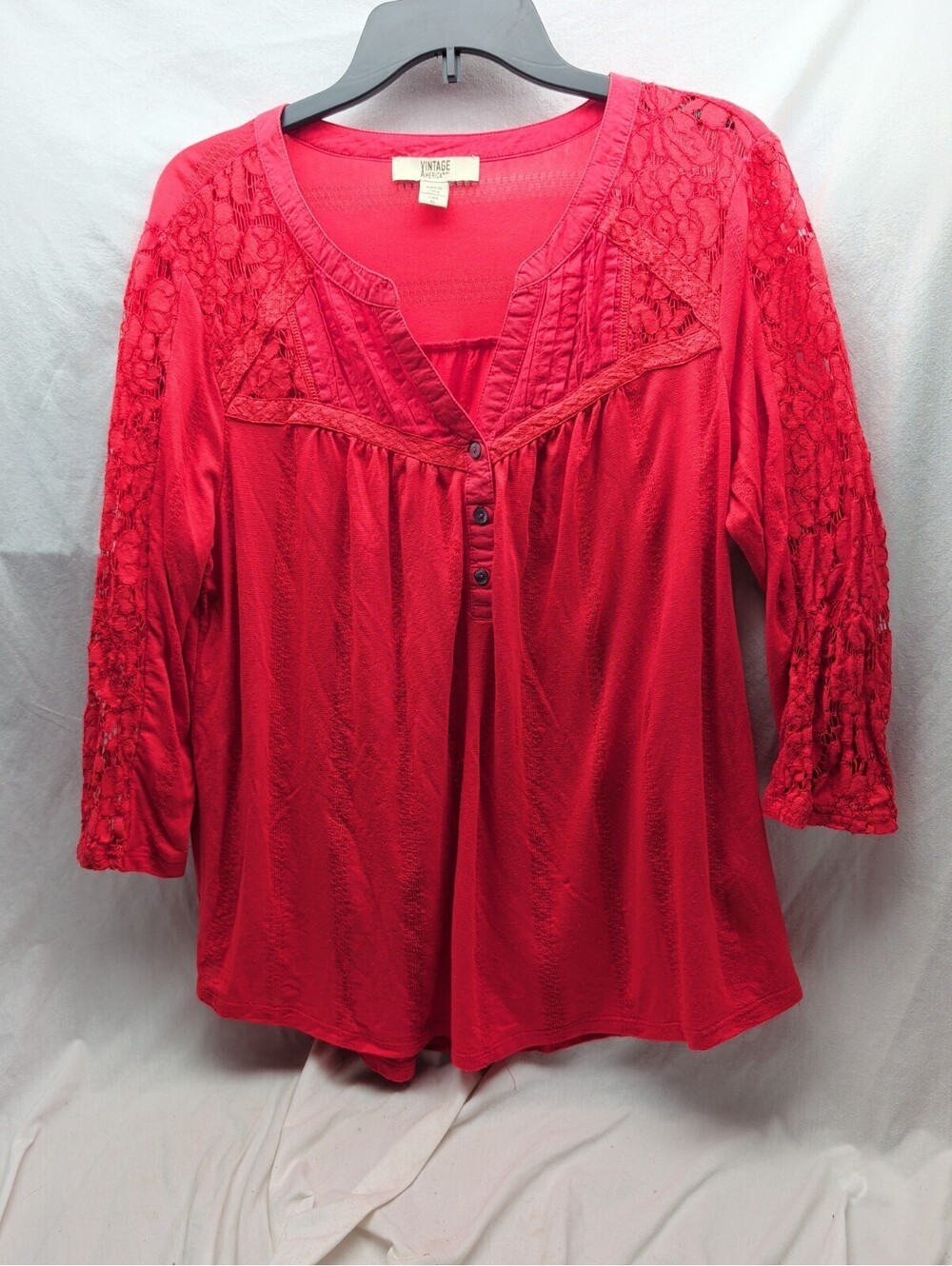 Vintage America Blues Women Salmon Yoke Shirt Top Knit XL